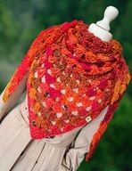 PIĘKNA CIEPŁA MIĘKKA SZYDEŁKOWA WEŁNIANA CHUSTA_FUKSJA POMARAŃCZ_NA PREZENT