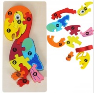 PUZZLE DLA DZIECI PAPUGA KLOCKI UKLADANKA LOGICZNA CYFERKI DO NAUKI ZABAWKA