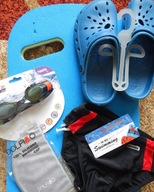 Kąpielówki klapki okulary basen pływanie 128 7 lat