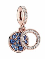 Pandory Lśniący charms Niebieski dysk gold rose
