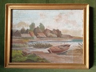 Stary ręcznie malowany obraz olejny na płótnie