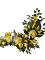 Komplet cmentarz latarenka w tulipanach różach żółty