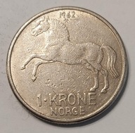 NORWEGIA - 1 KORONA 1962 - KOŃ