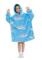 KOCOBLUZA KAPTUR SZLAFROK PIŻAMA GRUBA CIEPŁA DZIECI REKINY