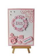 ZAPROSZENIA KOMUNIA DZIEWCZYNKA IHS W OKRĘGU C6 RÓŻ - BIEL