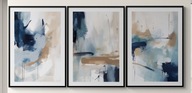 A2 ZESTAW TRZECH PLAKATÓW ABSTRAKCJA AKWARELA, BŁĘKIT GRANAT BIEL BRĄZ