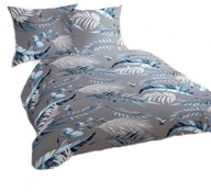 pościel z satyny 180x200 + 2x60x70 zamek S 72 Liście niebieskie ciemne