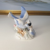 Figurka | Ptasia Rodzina | Ptak z Pisklęciem | Porcelana Szkliwiona | 14 cm