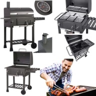 GRILL OGRODOWY WĘGLOWY ŻELIWNY DUŻY ŻELIWNY RUSZT Z POKRYWĄ Z TERMOMETREM