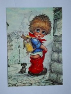 Paryski Gawrosz, chłopiec na ulicy z pieskiem - Michel Thomas - pocztówka