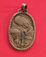 Piękny stary duży medalik Notre Dame Lourdes MB różańcowa