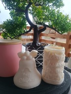 Zestaw świec sojowych, dzwonek i walec