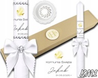 ŚWIECA KOMUNIJNA BIAŁA Z PUDEŁKIEM KOKARDA 37CM GROMNICA PAMIĄTKA