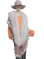 AMALHI bardzo duży KOŁNIERZ FUTRO z naturalnego lisa jenota z frędzlami