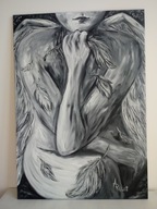 Duży OBRAZ OLEJNY 100x70 "Zbuntowany Anioł" A. Reut Certyfikat.