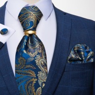 Krawat poszetka spinki broszka obrączka zestaw komplet niebieski złoty