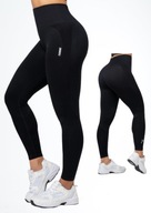 LEGGINSYY wysoki STAN S siłownie FITNESS czarne SPORTOWE bezszwowe