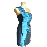 SZAFIROWA SUKIENKA Z SZARFĄ WESELE TAFTA 36 38