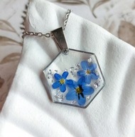 Naszyjnik sześciokąt z niezapominajkami, biżuteria z kwiatami dla Mamy