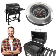 DUŻY ŻELIWNY GRILL OGRODOWY WĘGLOWY POPIELNIK RUSZT Z POKRYWĄ + TERMOMETR