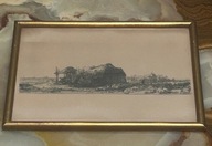 WIEKOWA LITOGRAFIA REMBRANDT Krajobraz z kanałem i łabędź