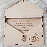 Drewniana Koperta NA PIENIĄDZE Grawerowane życzenia Prezent NA ŚLUB