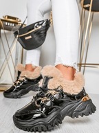 Adidasy SNEAKERSY czarne z beżowym Futerkiem OCIEPLANE r.37