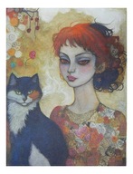 Obraz Akwarela Dziewczyna z Kotem