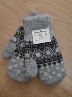 Wełniane rękawiczki dziecięce szare siwe podwójne jednopalczaste 4-6 lat