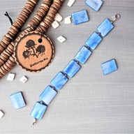 SURF Bransoletka szafirowa masa perłowa szkło hematyt BlackberriesArts 17cm