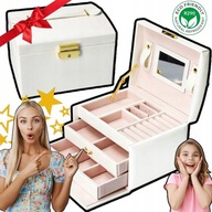 KUFEREK SZKATUŁKA ORGANIZER NA BIŻUTERIĘ Z SZUFLADAMI PUDEŁKO Z LUSTERKIEM