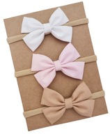 Opaski kokardki komplet dla dziewczynki biała jasny róż i beżowa