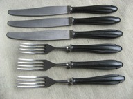 GERLACH Kultowe WIDELCE CZARNY BAKELIT i NOŻE do kompletu PIĘKNE SYGNOWANE