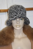 czapka kapelusz retro rekodzielo moher czarny bialy melanz