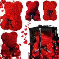 MIŚ Z RÓŻ PREZENT NA WALENTYNKI ZŁOŻONY W PUDEŁKUWIECZNA RÓŻA DLA NIEJ