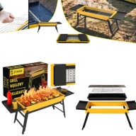 GRILL WĘGLOWY OGRODOWY TURYSTYCZNY PRZENOŚNY BBQ SKŁADANY POJEMNY + PÓŁKI