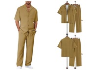 Old Money – Męski Zestaw Casual z Koszulą i Spodniami - Beżowy