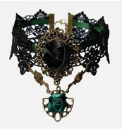 Naszyjnik gotycki kolia choker koronka zielona róża retro vintage N137