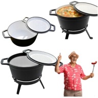 KOCIOŁEK STOJĄCY NA OGNISKO GRILL MYŚLIWSKI PATELNIA TRÓJNÓG STOJAK 8L