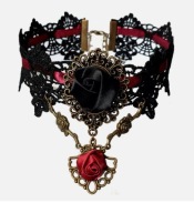 Naszyjnik gotycki kolia choker koronka CZERWONA róża retro vintage N138