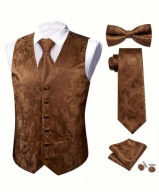 M L Kamizelka Krawat Muszka Elegancka Męska Garniturowa karmelowy brąz