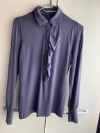 34 XS 36 S szara bawełniana bluzka la gaviotta żabot okrągły kołnierzyk