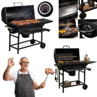 GRILL WĘGLOWY OGRODOWY NA TARAS RUSZT POKRYWA TERMOMETR PÓŁKI XXL POPIELNIK