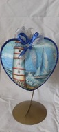 Bombka serce ręcznie zdobiona 15 CM decoupage SD33 latarnia morska