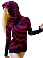 RESERVED WEŁNIANY SWETER Z SZEROKIM GOLFEM W PASKI CZERWONO-GRANATOWY M