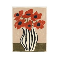 Plakat „Red Flowers in Striped Vase” – Minimalistyczny Plakat Artystyczny