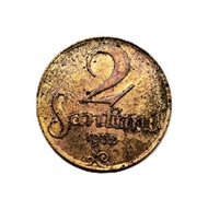 Łotewski 2 santimi z 1932 roku. Pierwszej Republiki Łotewskiej (1922–1940).