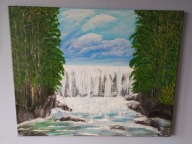 Obraz ręcznie malowany -Wodospad w lesie