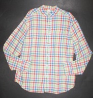 COTTON TRADERS_Cudna KOSZULA_błękitna kolorowa kratka stójka 100% len_L