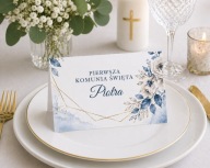 Winietki składane na stoły na Komunię Świętą - Personalizowane 10 sztuk